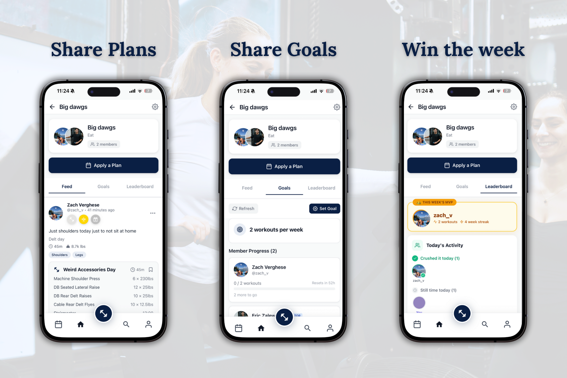 Share Plans, Share Goals, Win the week - Big dawgs Cru community features
